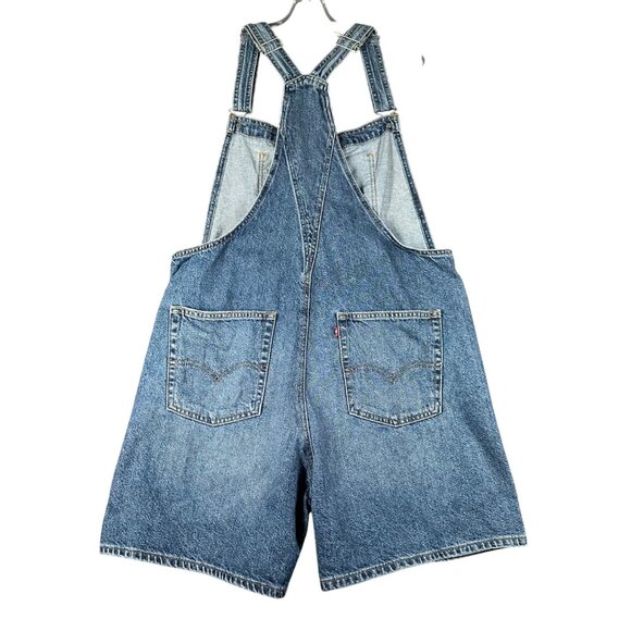 Levis Two Horse Womens Large Bib Overall Shortalls Denim Jean Shorts - Picture 10 of 12
